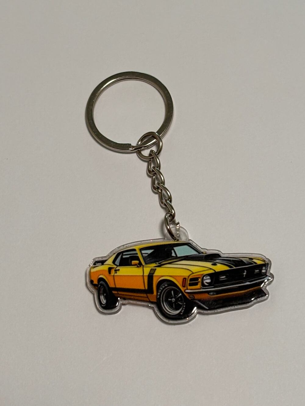 Key Ring Chain Wallet Bag Backpack Sparkle 1970 Ford Mustang Boss 302 Yellow